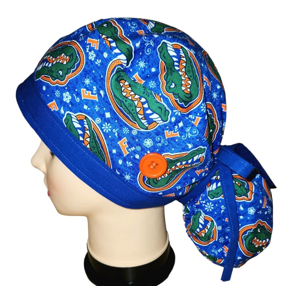 Florida Gators NCAA Ponytail Scrub Cap, Surgical Hat, Chefs Hat, Chemo H…